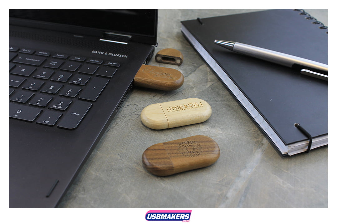 Wooden Pebble Branded USB Memory Stick Image 1