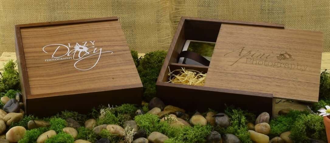 Large Dark Wooden Photo USB Gift Box