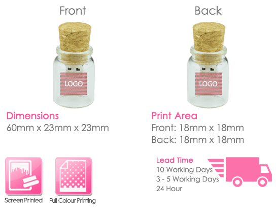 Glass Bottle USB Stick Print Area Glass Bottle USB Stick Print Area
