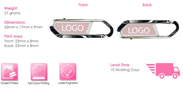 Mini Carabiner USB Stick Print Area Mini Carabiner USB Stick Print Area