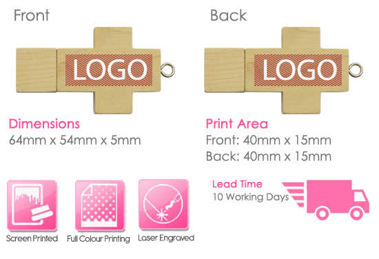 Wooden Cross USB Stick Print Area