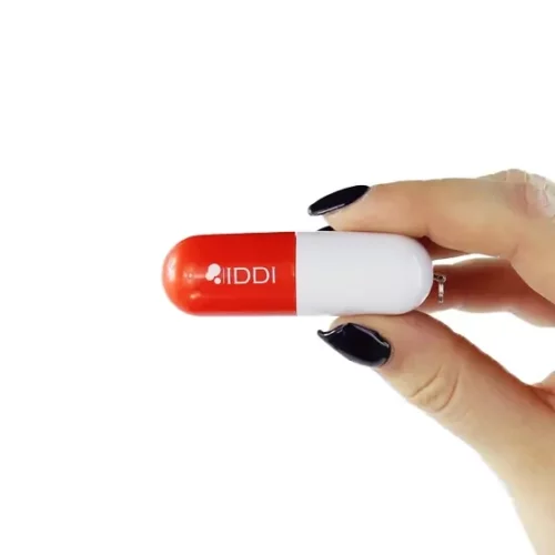 Branded Pill USB Stick held in Hand