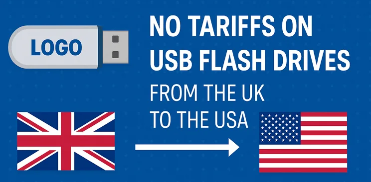 Graphic: USB drives shipped from the UK to the USA, import tariff notice