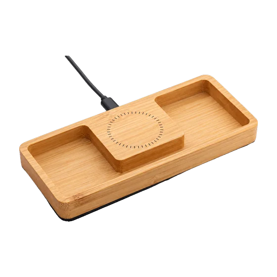 Frome Bamboo Desk Organiser Charger with your branding