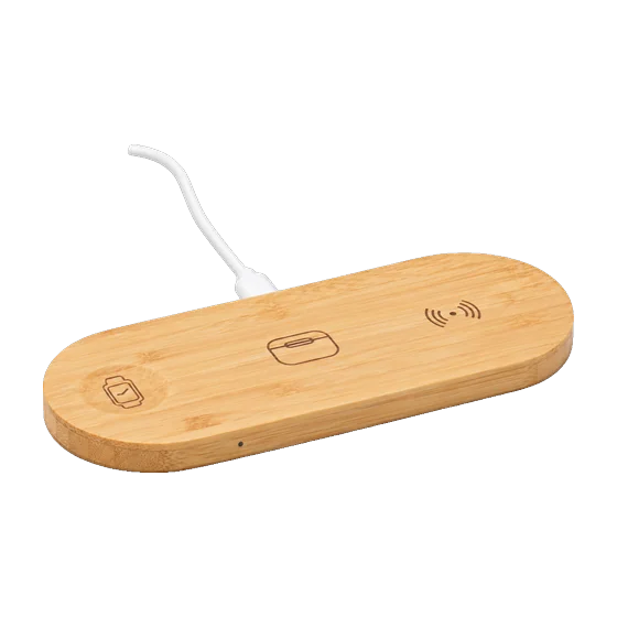Matlock Bamboo 3-in-1 Charging Station with your branding