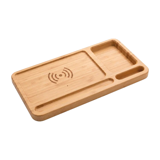 Otley Bamboo Desk Organiser Charger with your branding